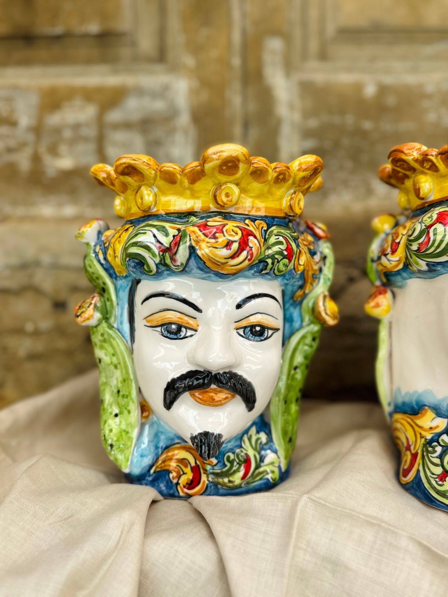 Hand-painted Sicilian Moro Head ceramic vases
Italian artisan Testa di Moro vases handcrafted in Sicily
Mediterranean ceramic head sculptures with baroque motifs