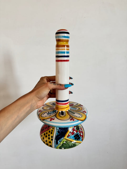 Decorative Sicilian ceramic kitchen accessory handmade in Caltagirone and inspired by centuries-old Mediterranean artistic traditions.
