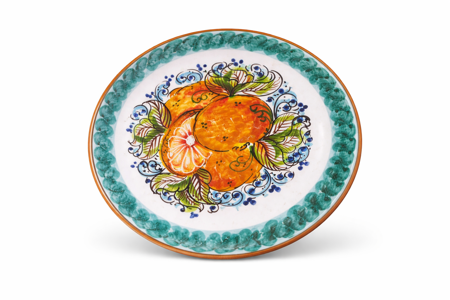 Hand-painted Sicilian ceramic plate with orange citrus motif
Mediterranean serving plate handcrafted in Sicily
Italian ceramic decorative plate inspired by Sicilian citrus gardens