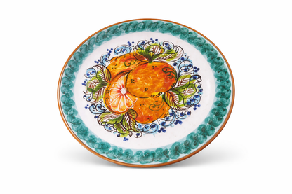 Hand-painted Sicilian ceramic plate with orange citrus motif
Mediterranean serving plate handcrafted in Sicily
Italian ceramic decorative plate inspired by Sicilian citrus gardens
