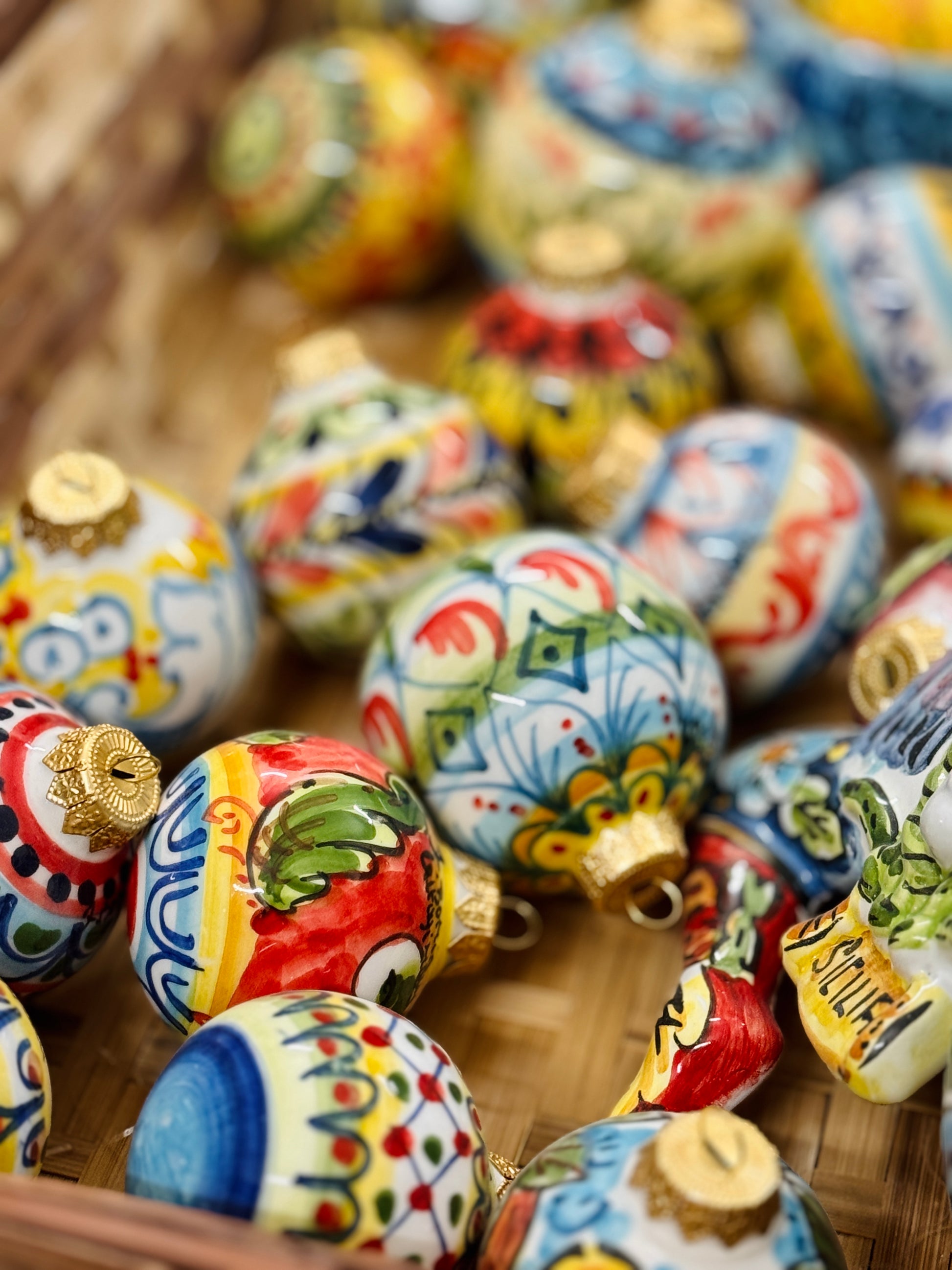 Hand-painted Sicilian ceramic ornaments with Mediterranean motifs
Italian artisan ceramic holiday decorations handcrafted in Sicily
Mediterranean ceramic baubles with colorful ornamental patterns