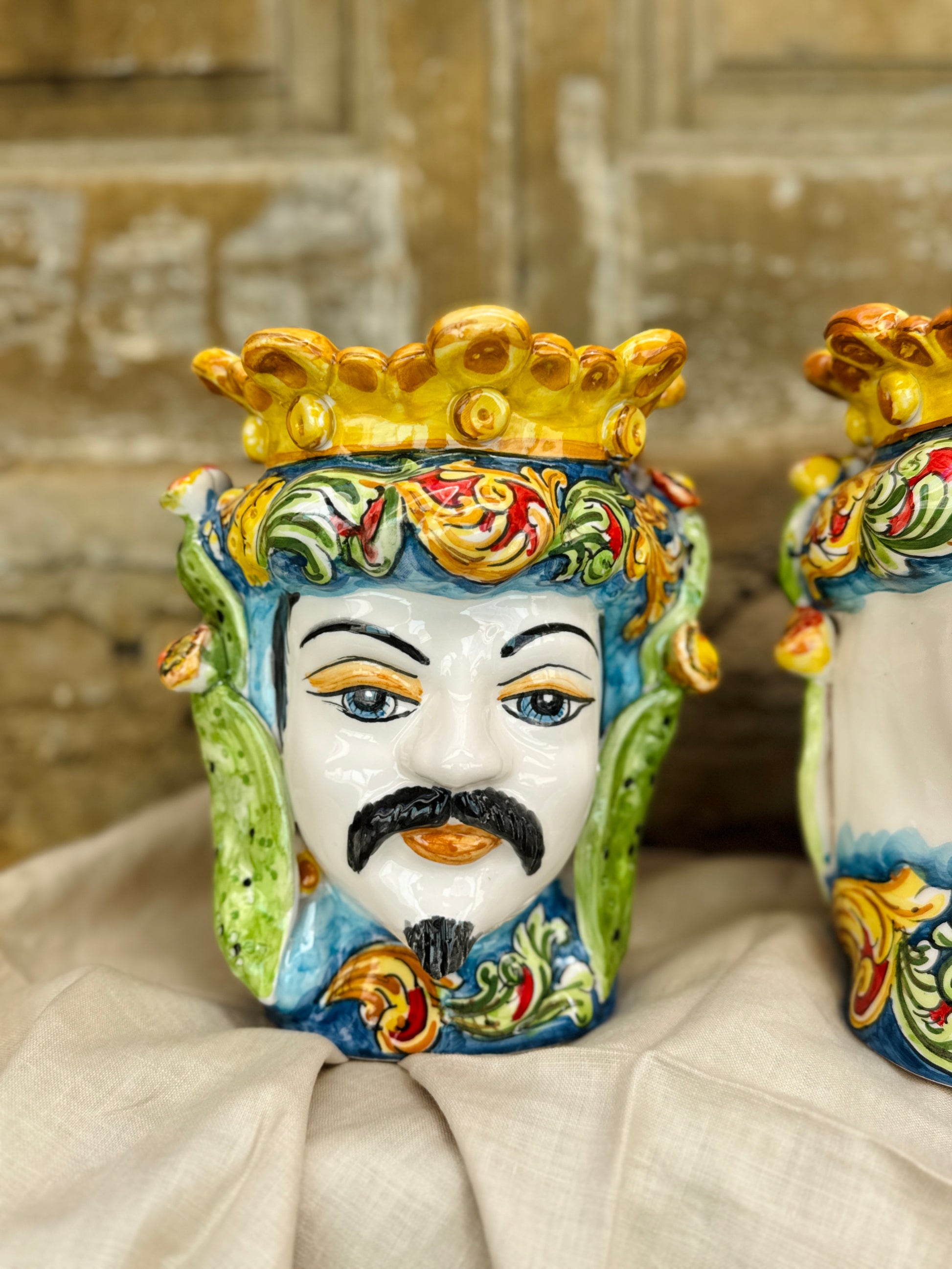 Hand-painted Sicilian Moro Head ceramic vases
Italian artisan Testa di Moro vases handcrafted in Sicily
Mediterranean ceramic head sculptures with baroque motifs
