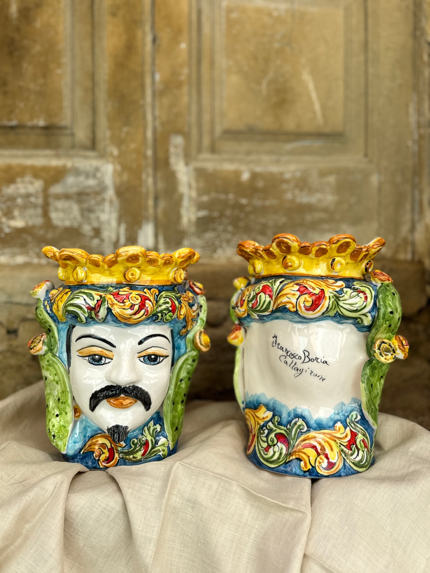 Hand-painted Sicilian Moro Head ceramic vases
Italian artisan Testa di Moro vases handcrafted in Sicily
Mediterranean ceramic head sculptures with baroque motifs