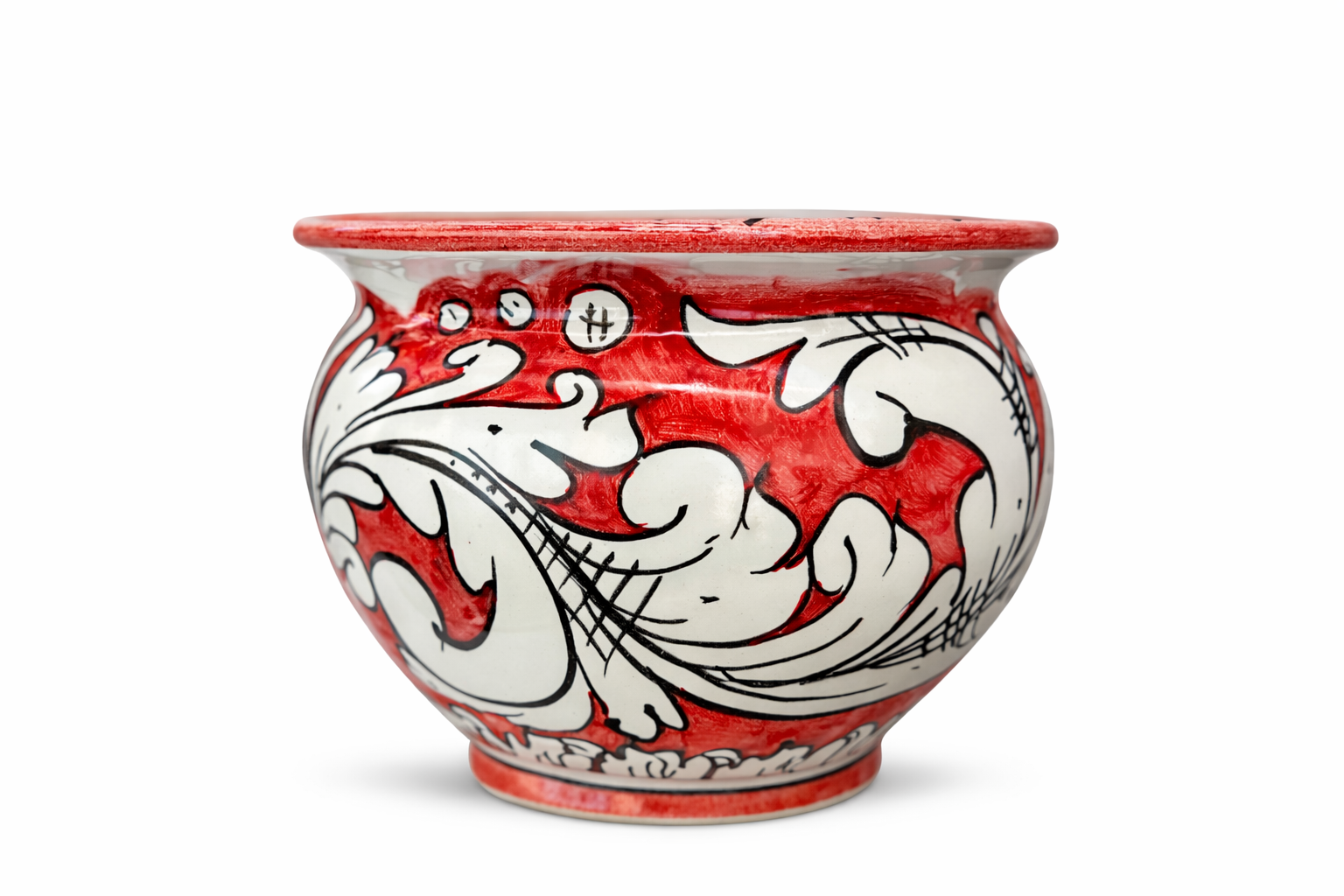 Hand-painted Sicilian ceramic cachepot in turquoise blue and yellow
Mediterranean ceramic planter handcrafted in Sicily
Italian artisan ceramic vessel with baroque motifs